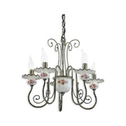 Lampadario Classico Sanremo Metallo E Ceramica Verde Sfumato Oro 5 Luci E14