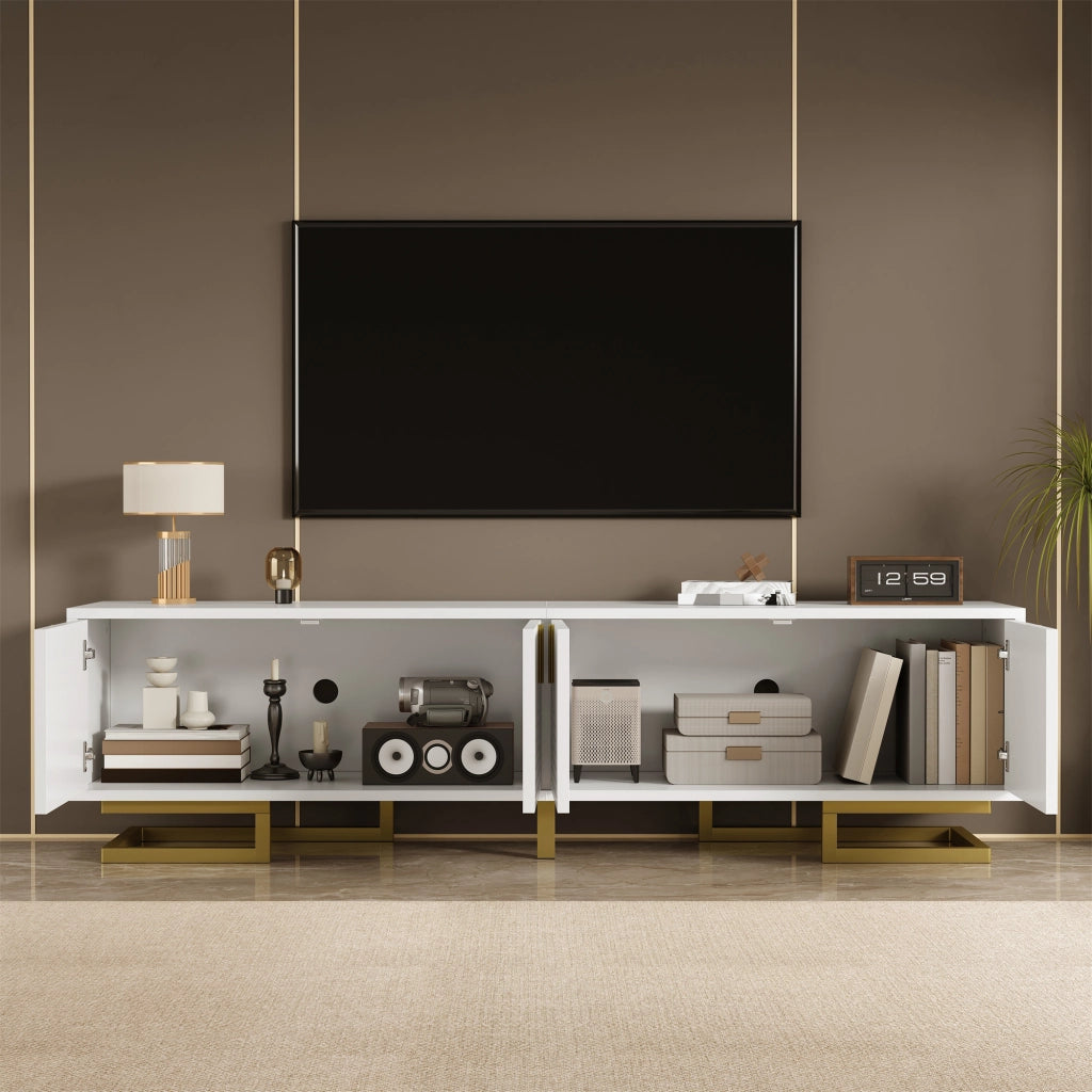 Mobile TV 160x38x44.5 cm; ante strutturate con ampio spazio; truciolare; bianco