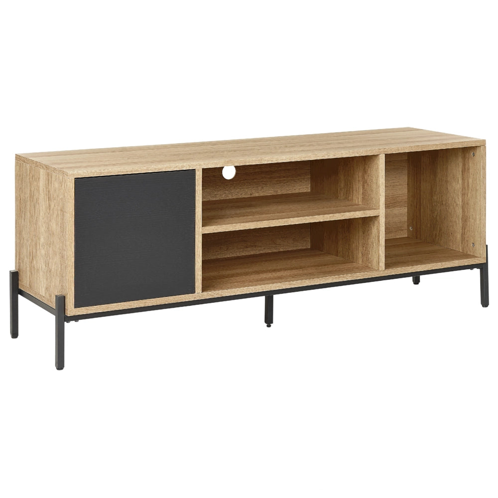 Porta TV Finitura in legno chiaro e carta MDF grigia 1 mobile 2 ripiani aperti Contenitore a ripiano basso