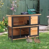 Gabbia per conigli esterna 2 piani tetto in bitume 4 porte bloccabili 122 x 50 x 101 cm legno naturale nero