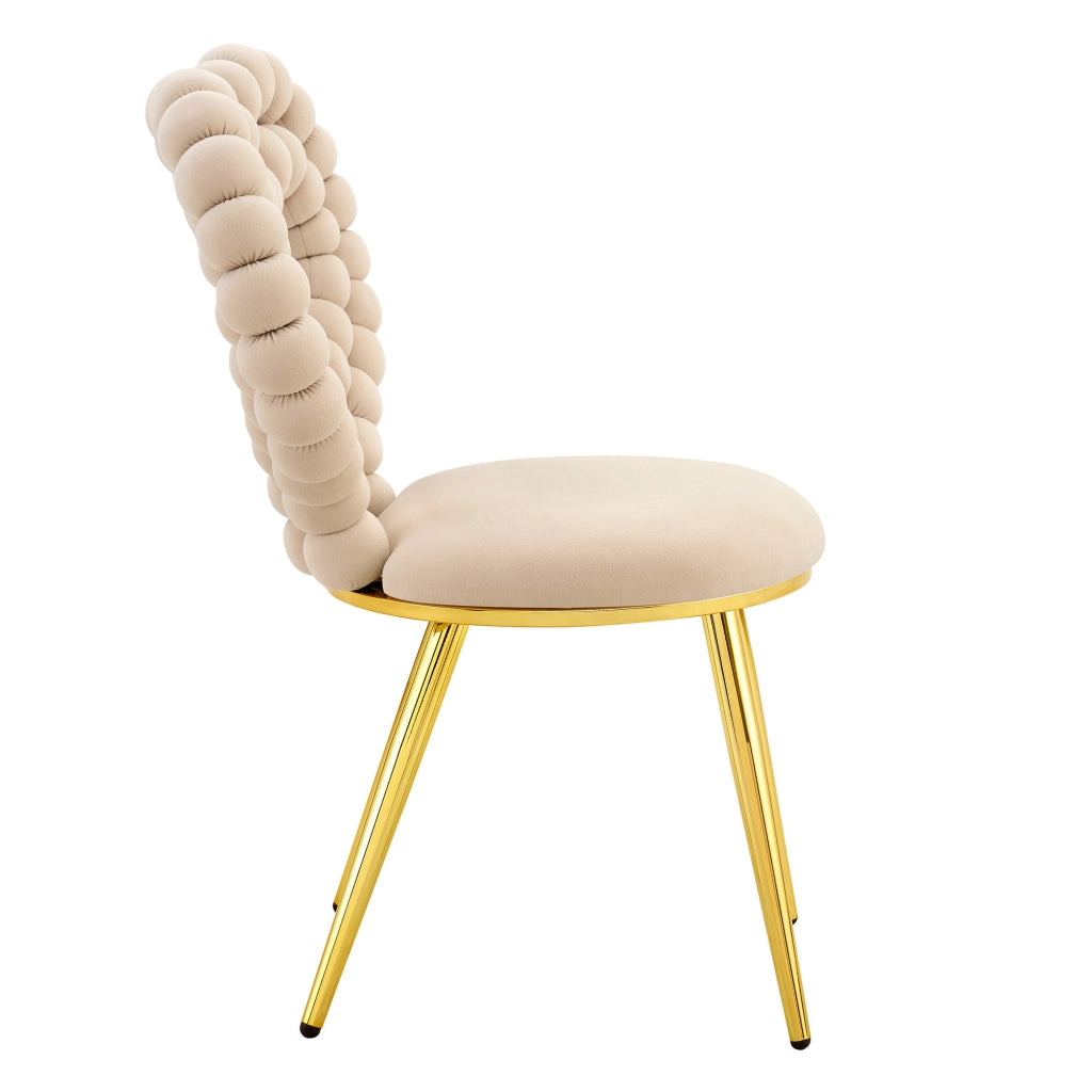 Sedie da Pranzo in Velluto ¨C MINIMAL ¨C Set 2 Pezzi, Schienale a Cuore, Gambe Dorate in Metallo, Beige
