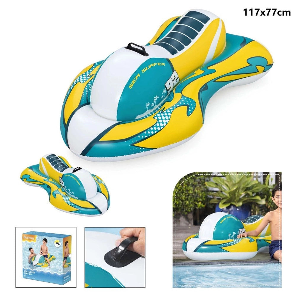 Trade Shop - Moto D'acqua Cavalcabile Gonfiabile Giocattolo Per Piscina 117x77cm Con Maniglia 41540 -