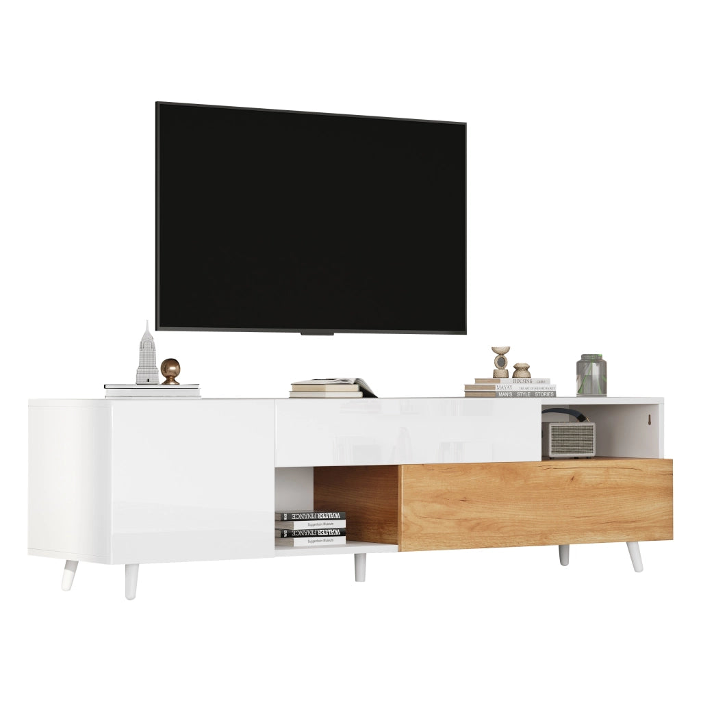 Mobile TV Lowboard ¨C MINIMAL ¨C Bianco Lucido, 1 Cassetto, 7 Ripiani, 180x38x50 cm