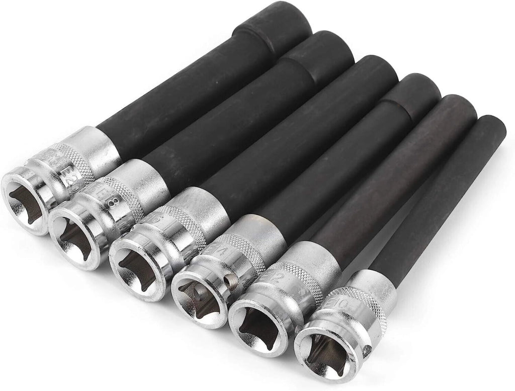 SET 6 CHIAVI A BUSSOLA TORX FEMMINA EXTRA LUNGHE AD IMPATTO DA 1/2 - E10 - E20