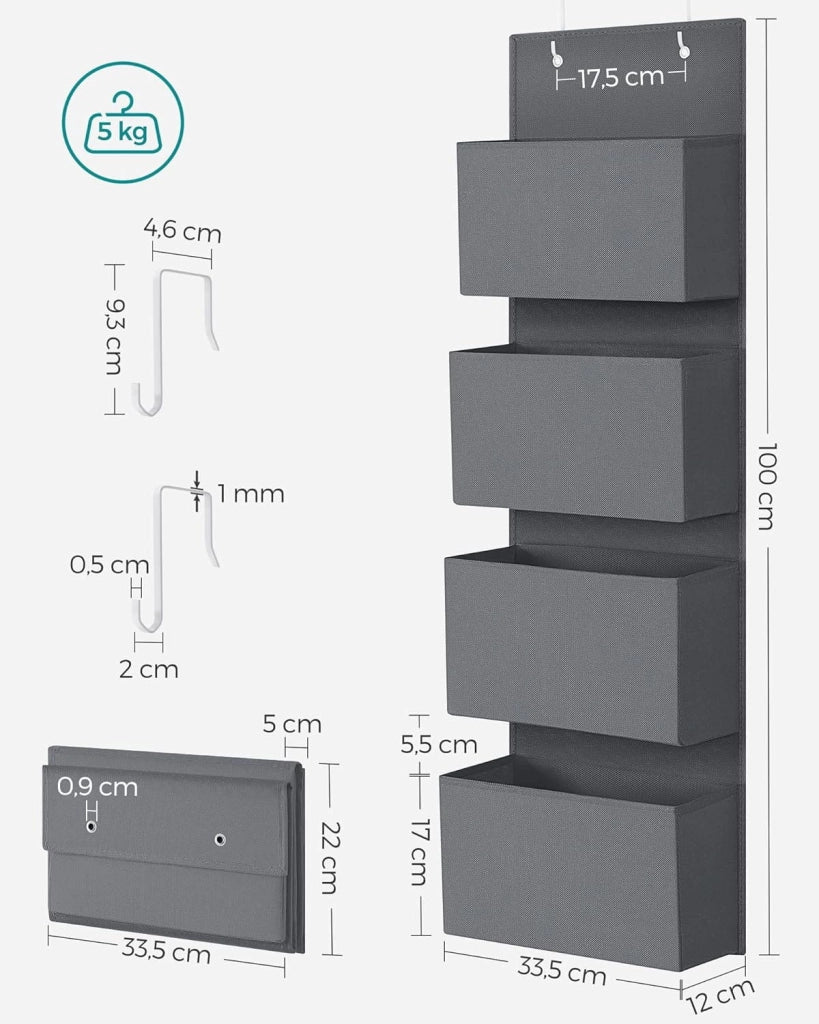 Valora ORGANIZER RDH04G Tessuto non tessuto grigio da appendere 4 scomparti