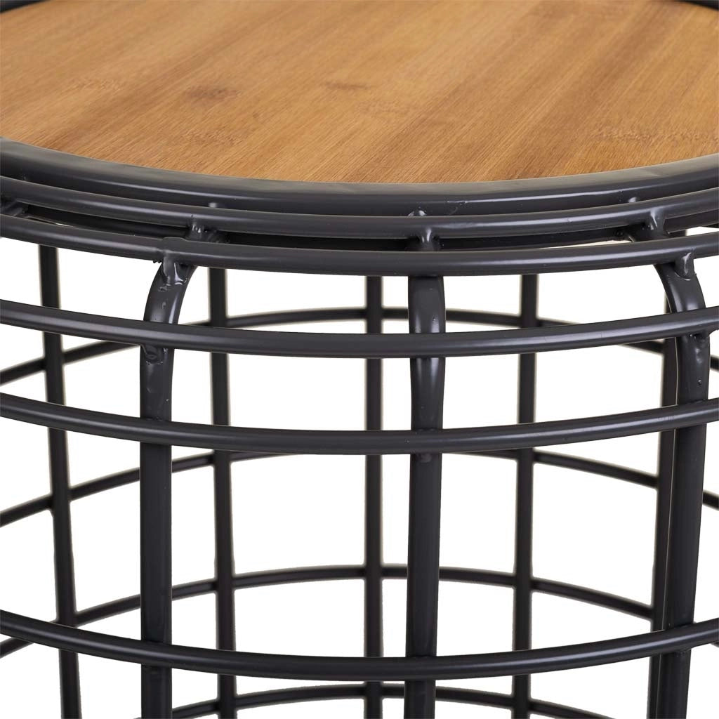 Tavolino in metallo nero e legno 44x44x45h