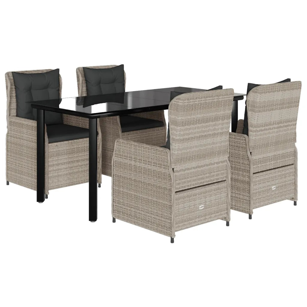 Set Pranzo da Giardino 5pz con Cuscini Grigio Chiaro Polyrattan