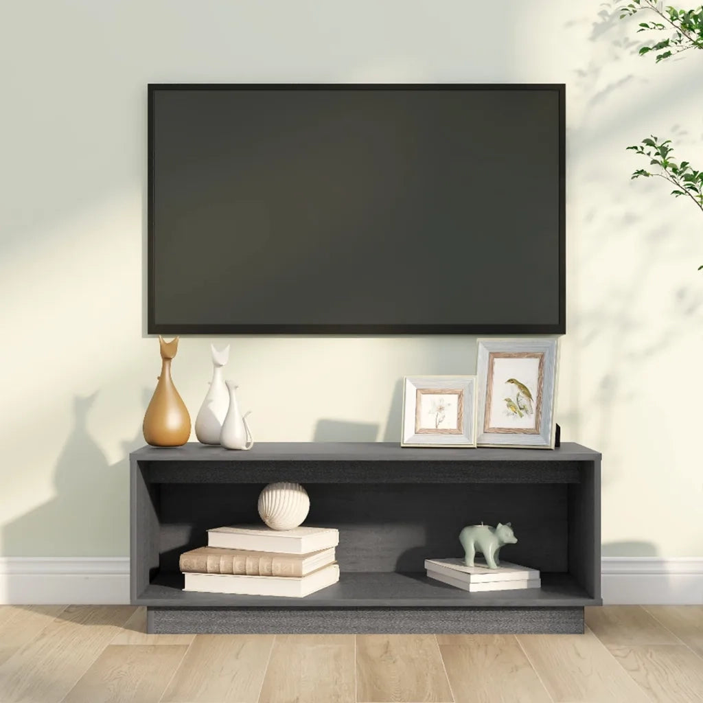 Mobile Porta TV-Mobile per TV-Credenza TV Grigio 90x35x35 cm in Legno Massello di Pino