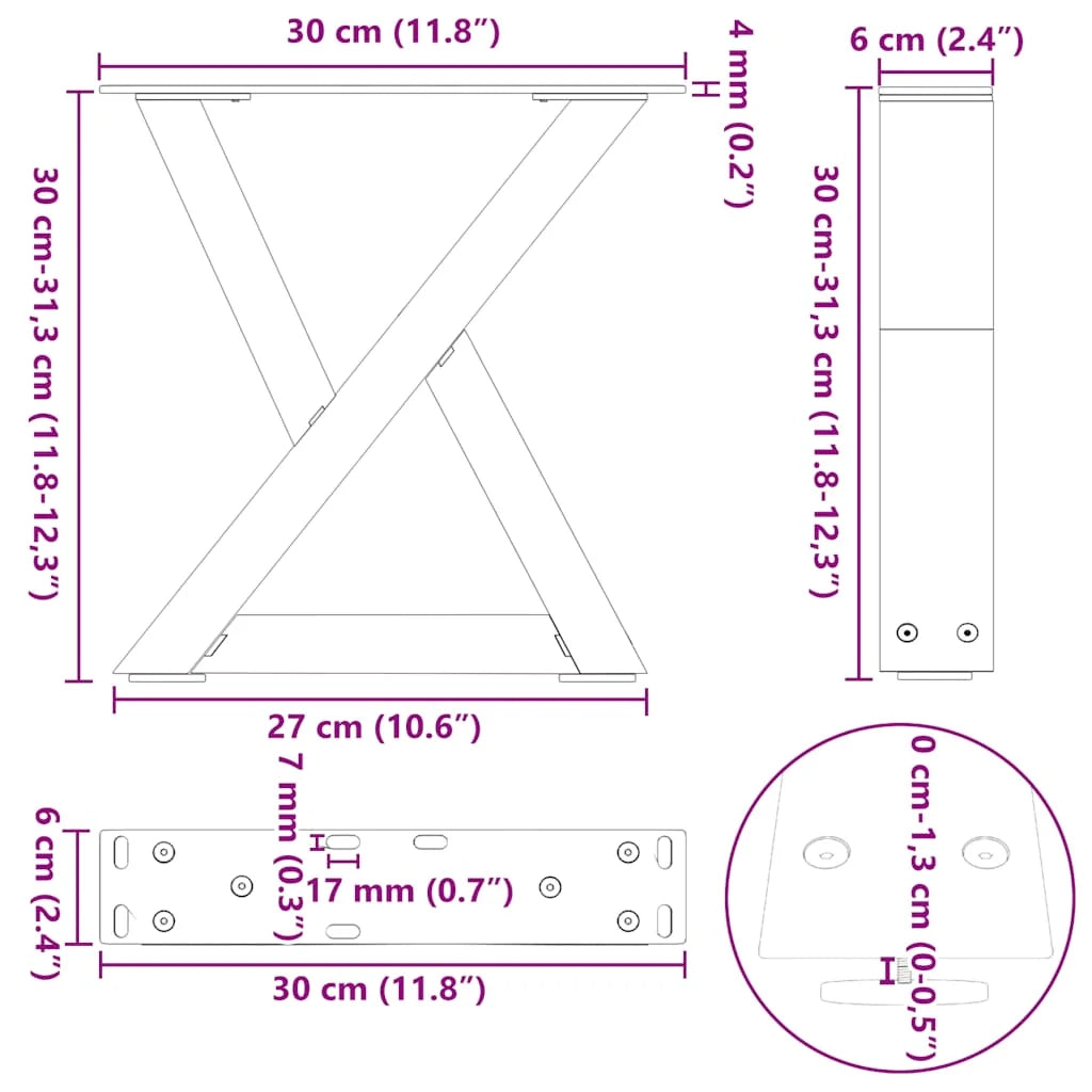 Set di 2 gambe regolabili per tavolino da caffè 30 x 31 cm stabilità moderna acciaio antracite 02_0056964