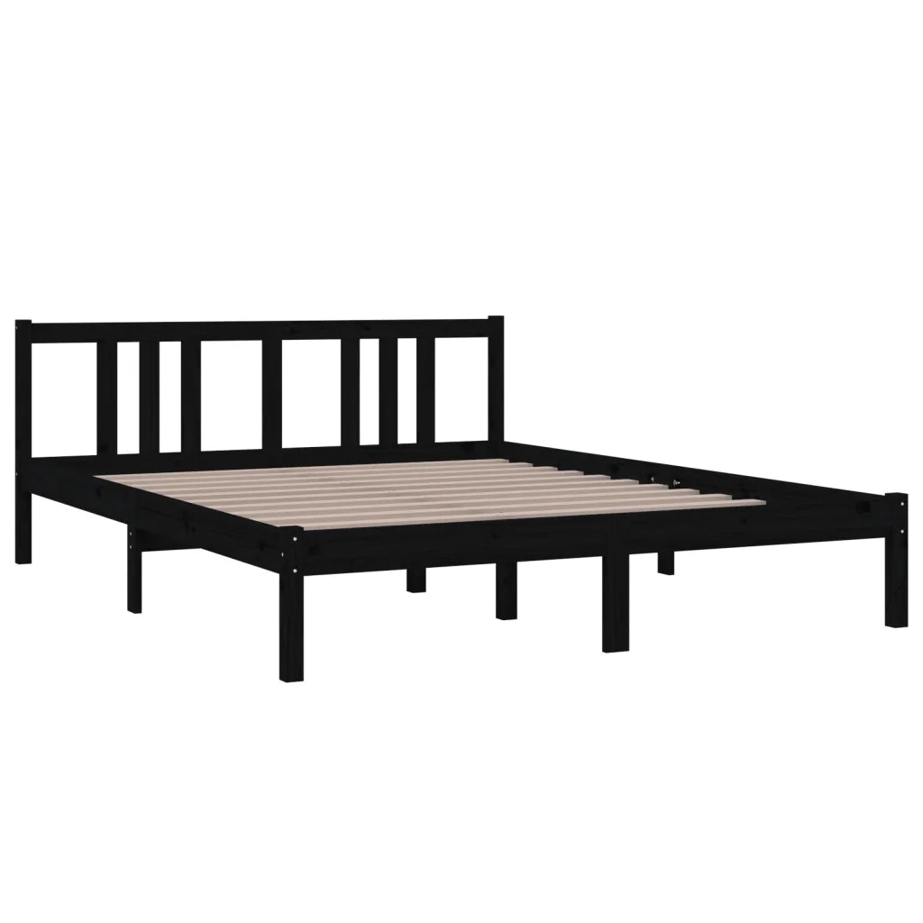 Letto matrimoniale | Letto per adulti | Giroletto Nero in Legno Massello 150x200 cm King Size