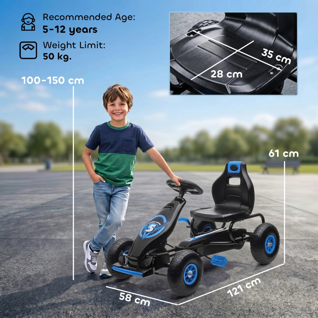 Go Kart a Pedali per Bambini ¨C zephmum ¨C Blu, Regolabile, Ruote Gonfiabili