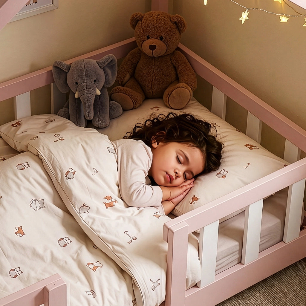 Letto per Cameretta Treviolo a Forma di Casetta in Stile Montessori 70x140 cm Rosa/Bianco [en.casa]
