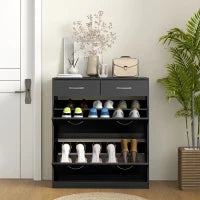 Mobile Scarpiera da 12 Paia con 2 Ripiani Interni Regolabili e 2 Cassetti, in Legno, 80x30x91.5 cm, Nero