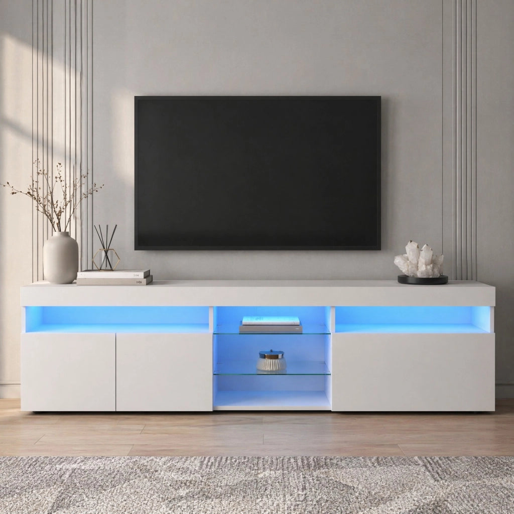 Mobile TV moderno 180 cm bianco lucido con LED a colore variabile