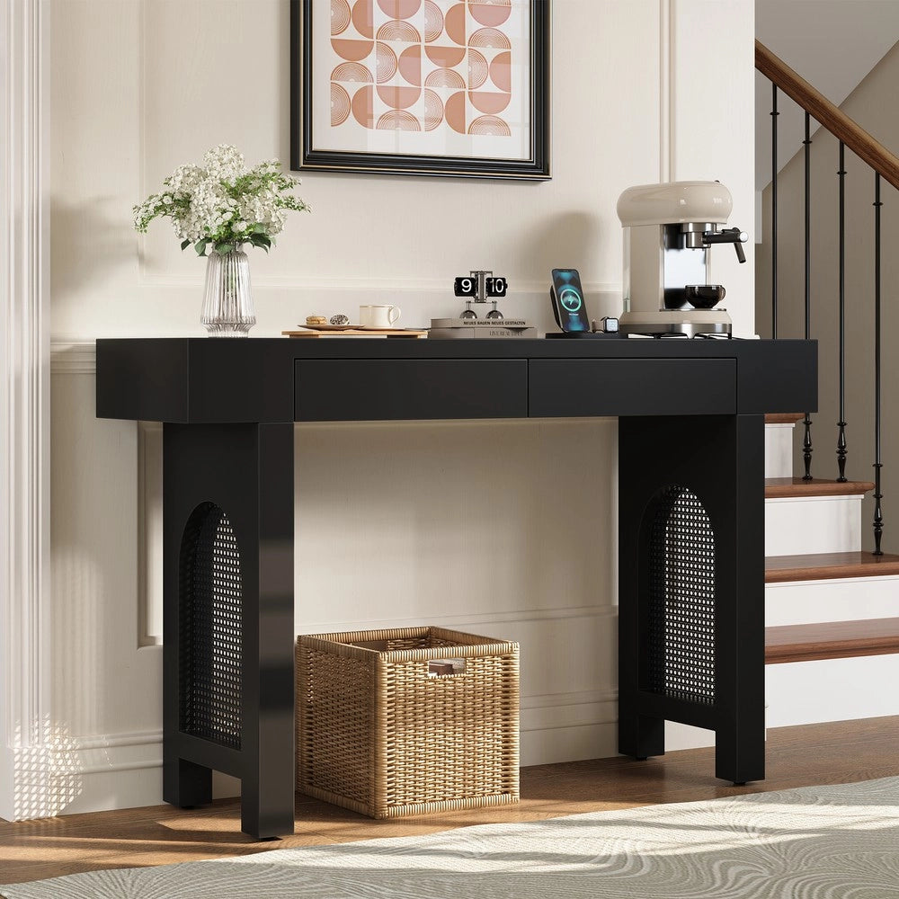 Consolle Ingresso con Cassetti e Presa Corrente ¨C MINIMAL ¨C Nero, Slim