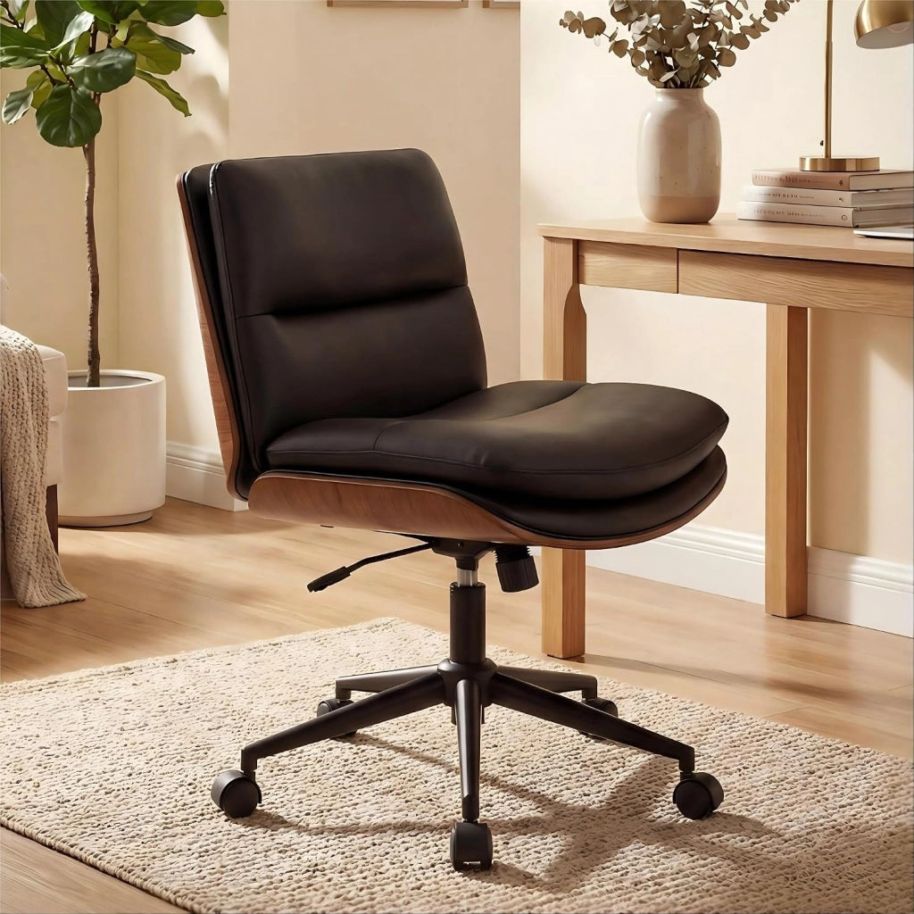 Sedia da Ufficio Girevole, Regolabile in Altezza, Sedia Ergonomica Scrivania con Schienale e Cuscini Imbottiti, Poltrona senza Braccioli con Ruote, per Lavoro, Studio e Relax (Nero)