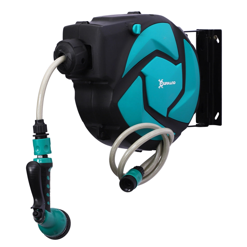 Devolvitore Murale Automatico Pivotante 180¡ã ¨C Zephmum ¨C Tubo 10+1 m con Lancia Irrigazione Supporto Integrato Turchese Nero