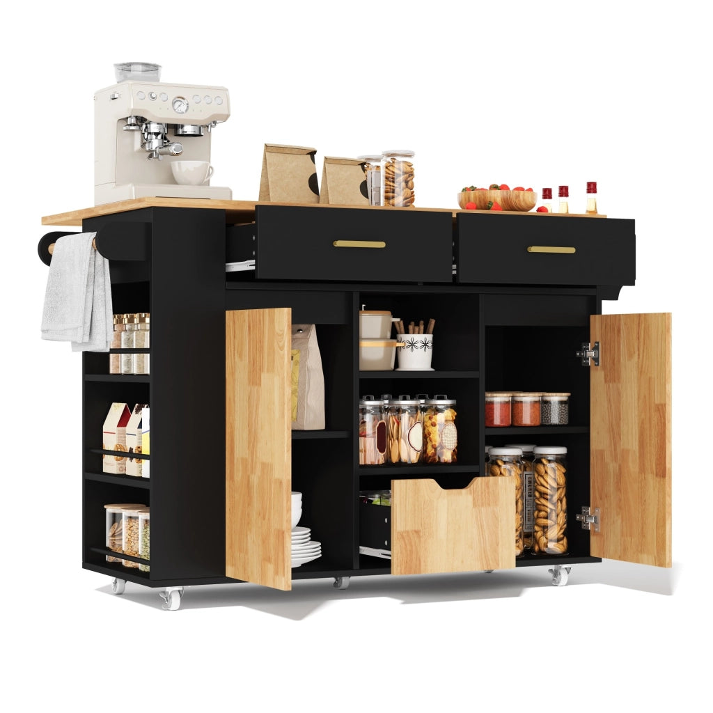 ISOLA CUCINA con piano ribaltabile 120x45(71) cm MDF Nero e naturale