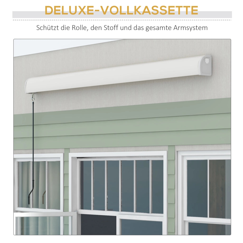 Tenda a braccio pieghevole lunghezza 3 m modello elettrico con manovella e telecomando protezione solare per balcone telaio alluminio grigio chiaro