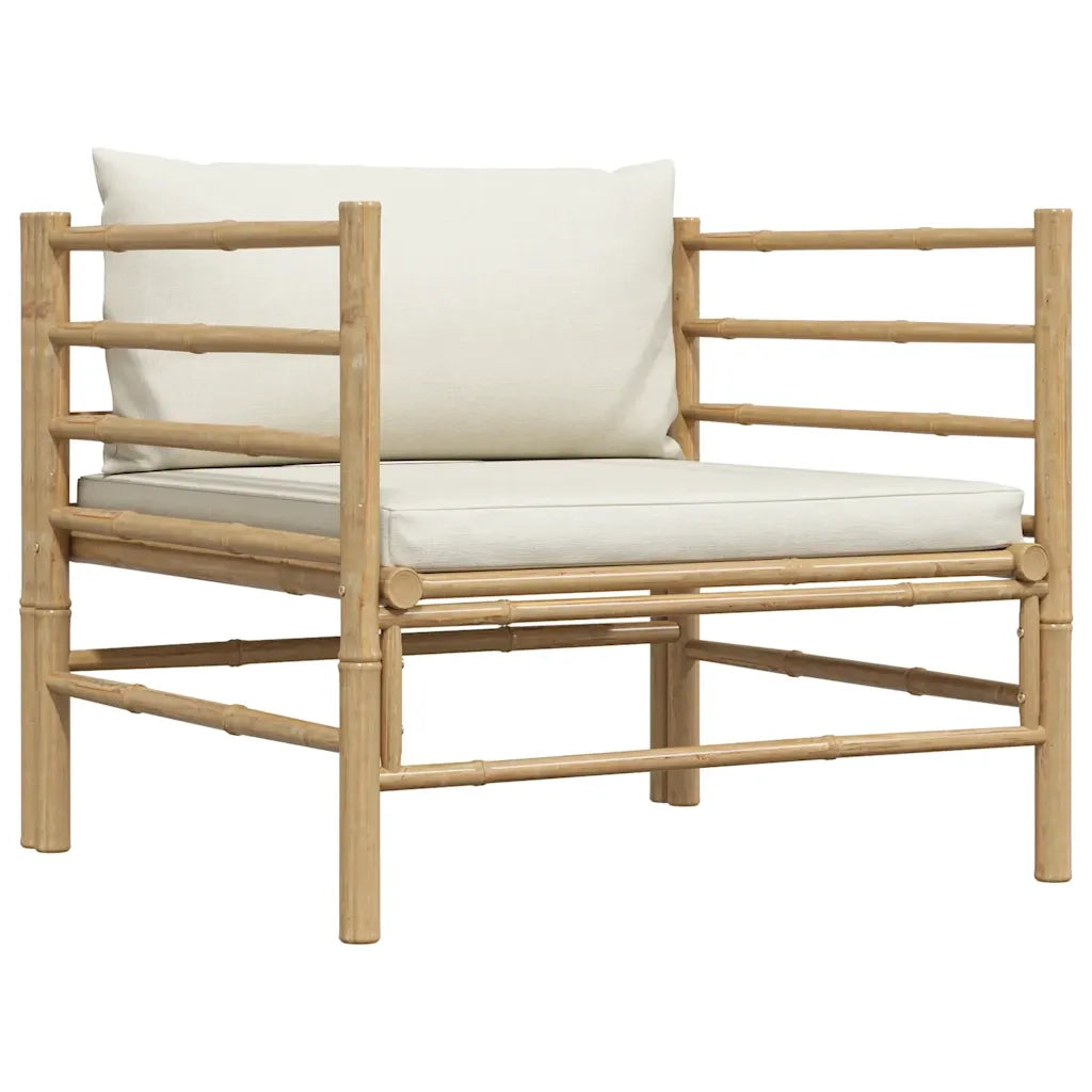 Divano da Giardino con Cuscini Bianco Crema in Bambù 313148
