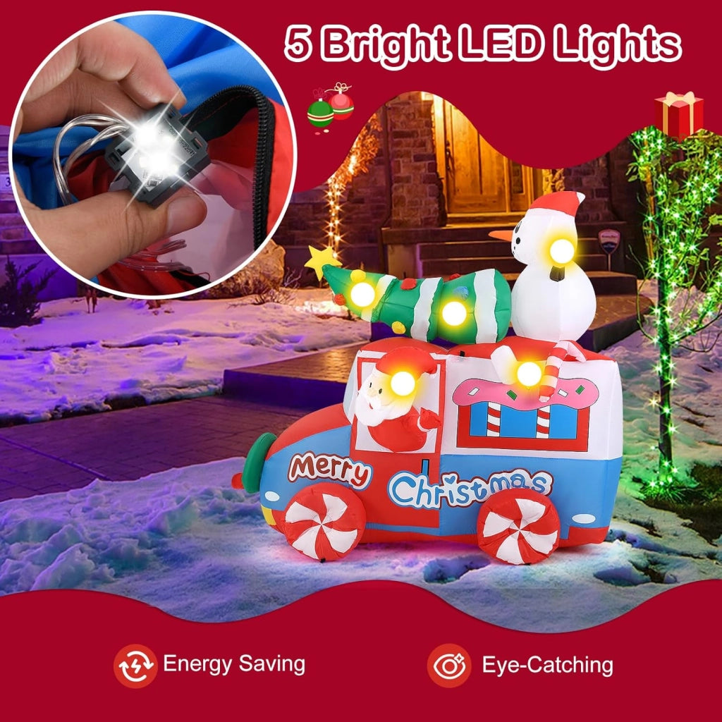 Decorazioni Natalizie, Babbo Natale Gonfiabile in Auto 177 CM, con Pupazzo di Neve, Albero di Natale, Luce LED Incorporata, Addobbi Natalizi per Esterno Interno per Casa, Giardino, Cortile