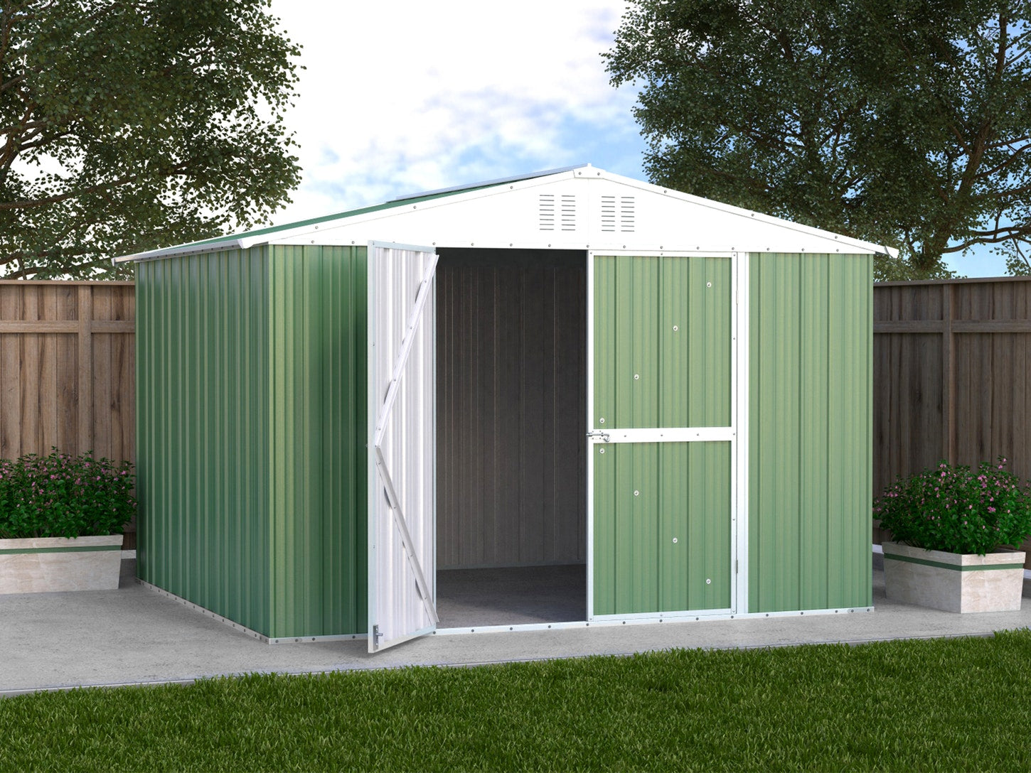 Casetta Box da Giardino in Lamiera di Acciaio Porta Utensili 327x269x217 cm Enaudi Verde