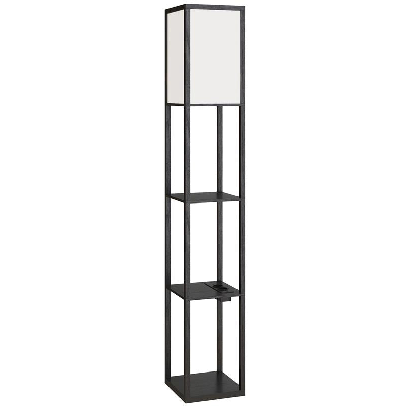LAMPADA DA TERRA CON RIPIANI, LUCE REGOLABILE, INTERRUTTORE A PEDALE E PORTE USB, NERO