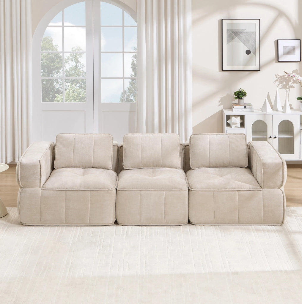 Divano modulare 3 posti 271x93x67 cm in tessuto di poliestere beige