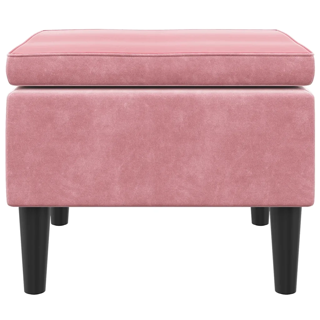 Poggiapiedi con Gambe in Legno Rosa in Velluto