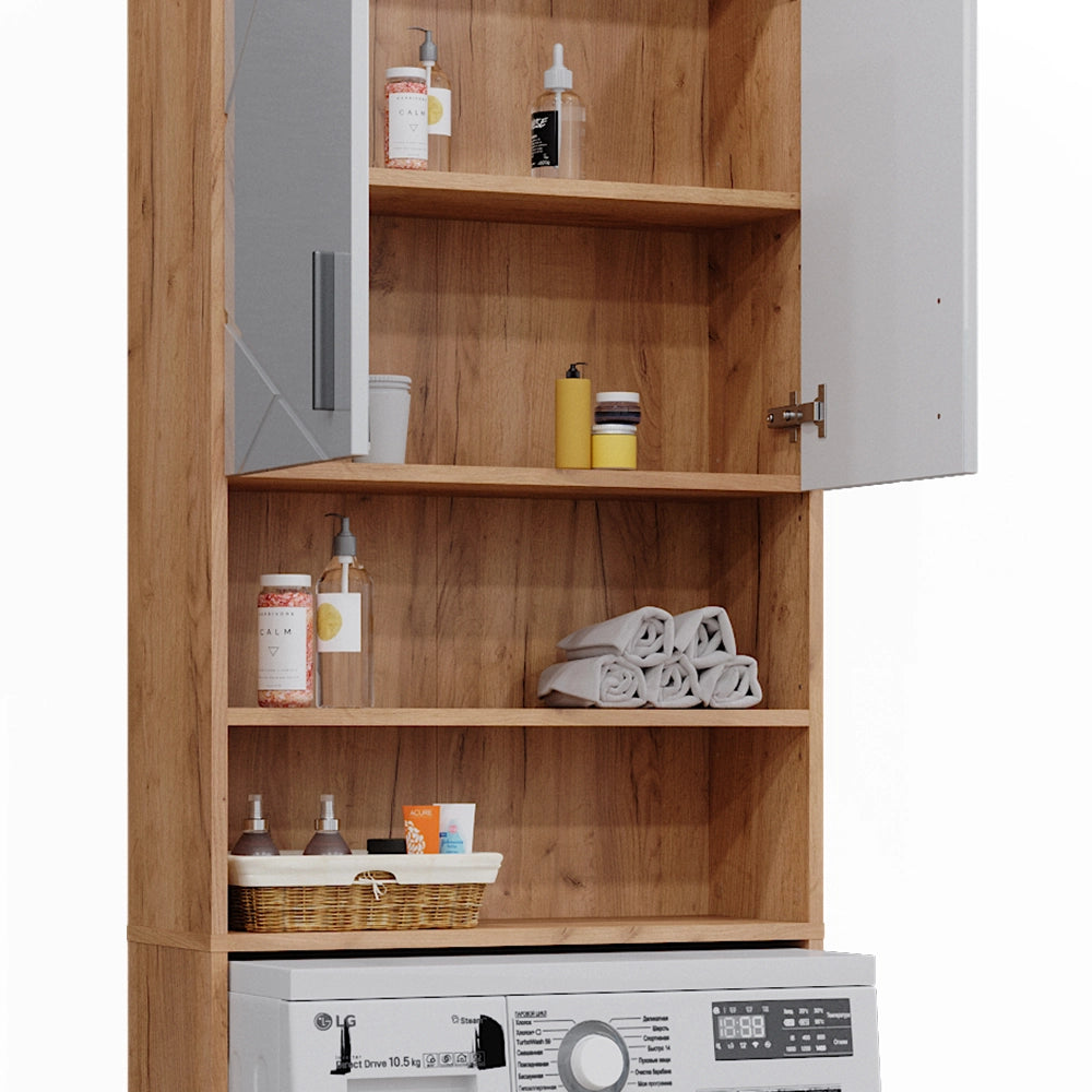 Vicco Mobiletto per lavatrice Bianco lucido/oro power oak 64 x 190.5 cm