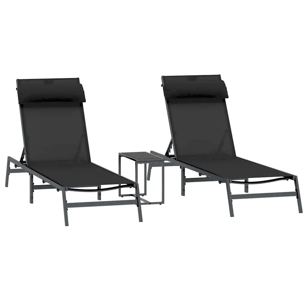 Lettini Lettino sole | Sdraio da giardino | Lettino da sole 2-persona 3 pz Nero e antracite Acciaio