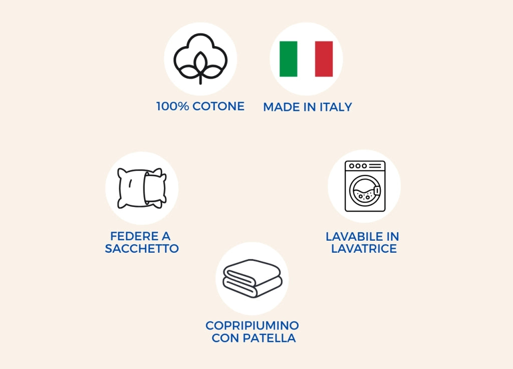 Copripiumino Sacco Piumone 100% Cotone Made In Italy Disegno Sambuco - Piazza E Mezza - Perla
