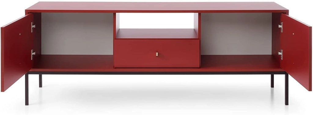MOBILE TV PORTA TV CASSETTIERA ROSSO PIEDI NERI 153.5x56.2x39cm MONO