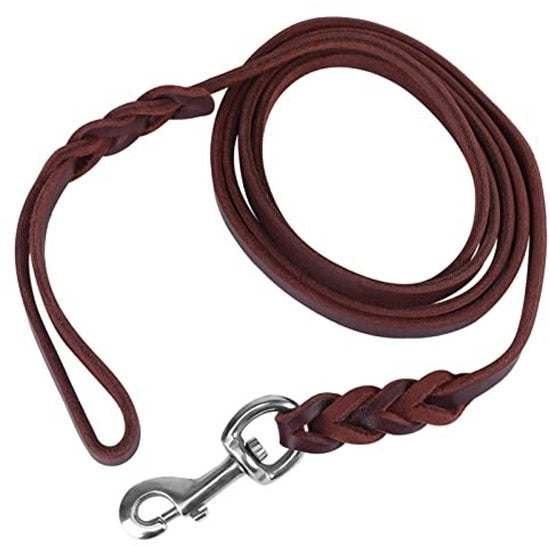 Cinturone per Cani in Pelle di Velo - Intrecciato Marrone Scuro - 1,2 m - Adatto per Cani di Taglia Media - Pelle di Bue - Addestramento Cani - Cinturone per Cani