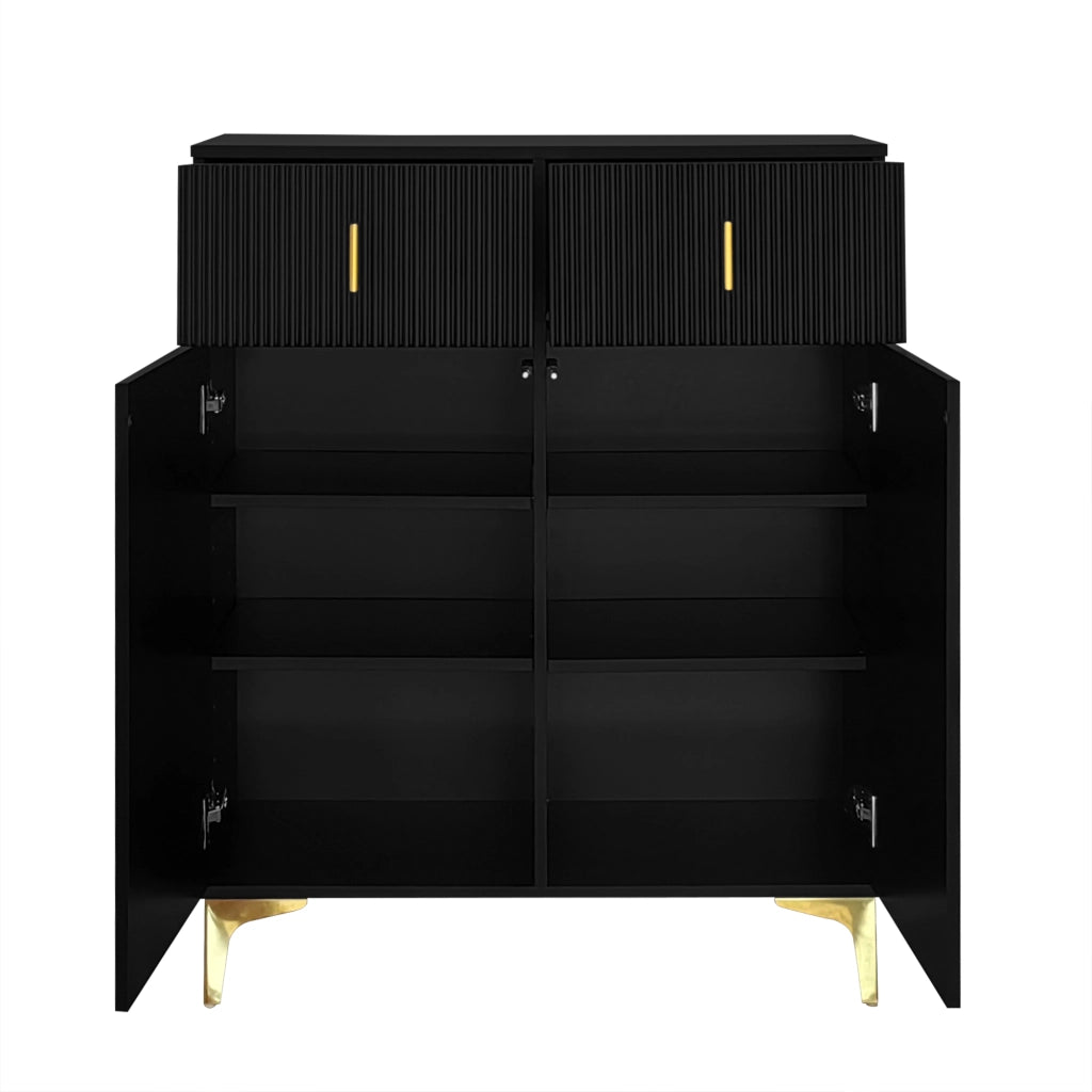 Credenza con 2 cassetti e 2 ante, ripiani regolabili, pannelli strutturati in truciolato nero 83 × 35 × 101 cm