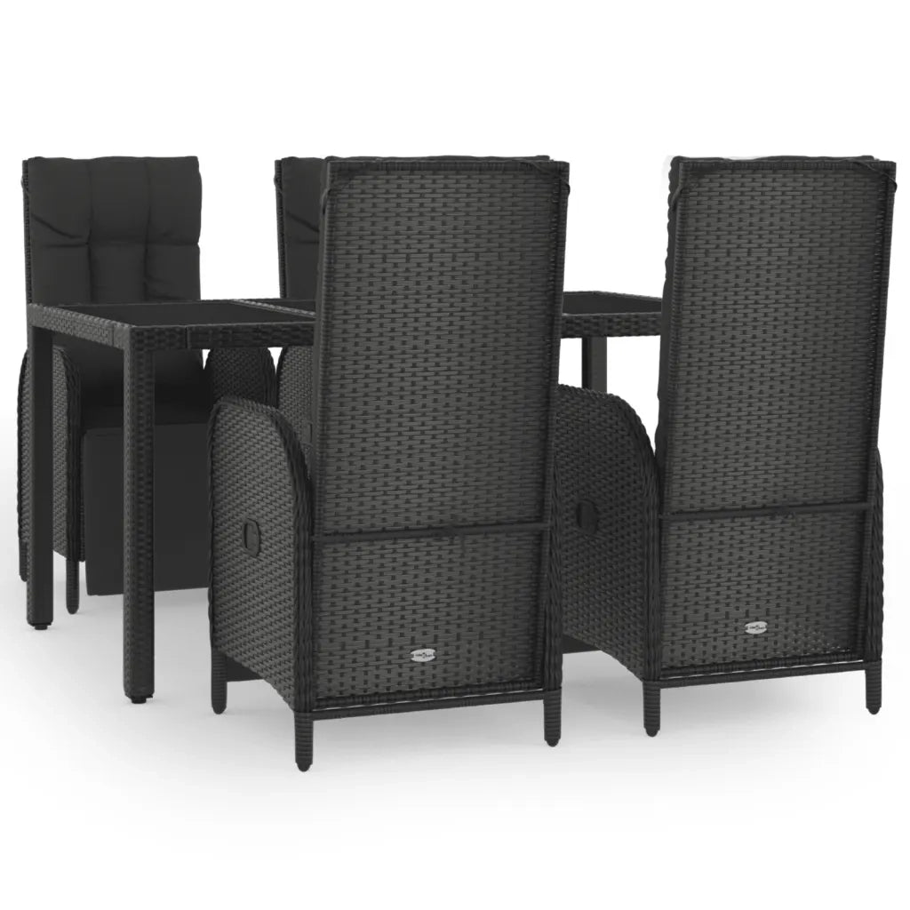 Set da Pranzo da Giardino 5 pz Nero con Cuscini in Polyrattancod mxl 100402