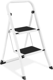 Ladder con pedale antiscivolo, scala robusta portatile con maniglie, ideale per cucina e uso domestico, capacità 150 kg, bianca
