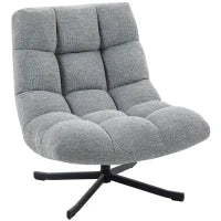 Poltrona da salotto senza braccioli, girevole, in tessuto di ciniglia impermeabile, seduta ampia, 75 x 95 x 90 cm, Grigio