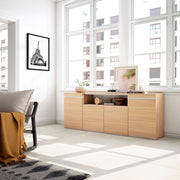Credenza, Mobile, Cucina, 200x75x35cm, 4 Porte, grande stoccaggio, Rovere soft e bianco