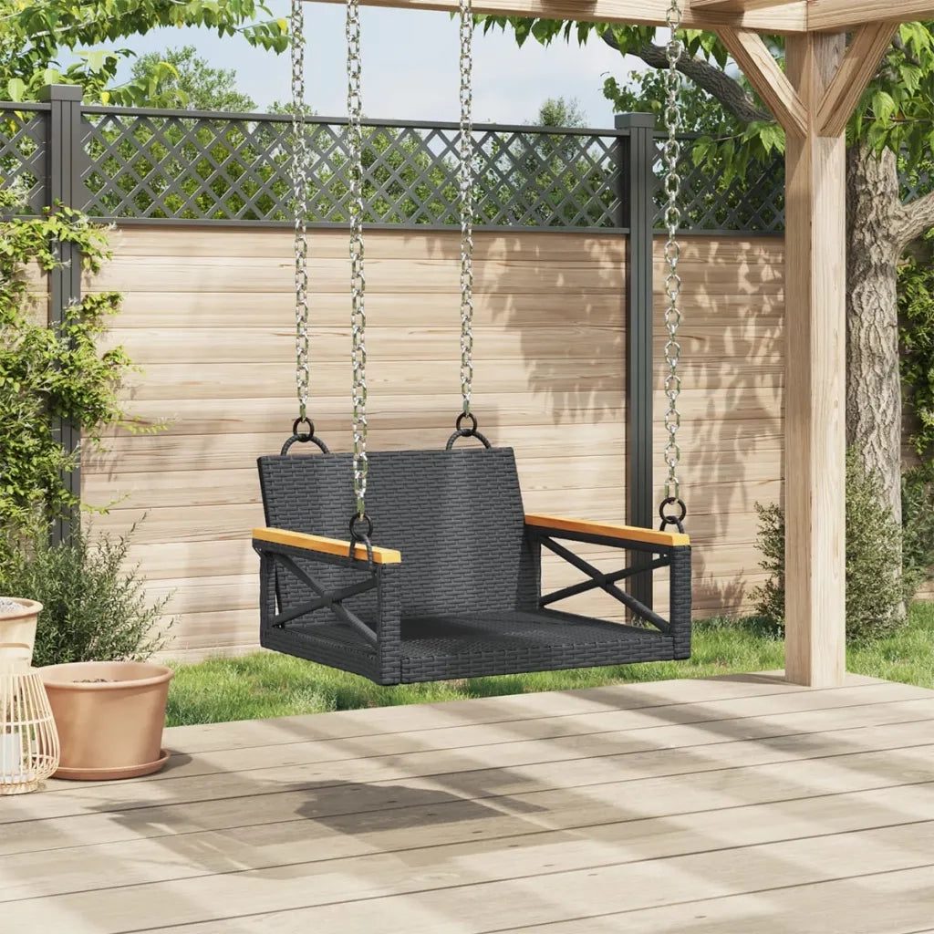 Panca da Giardino | Panchina a Dondolo Nera 63x62x40 cm in Polyrattan