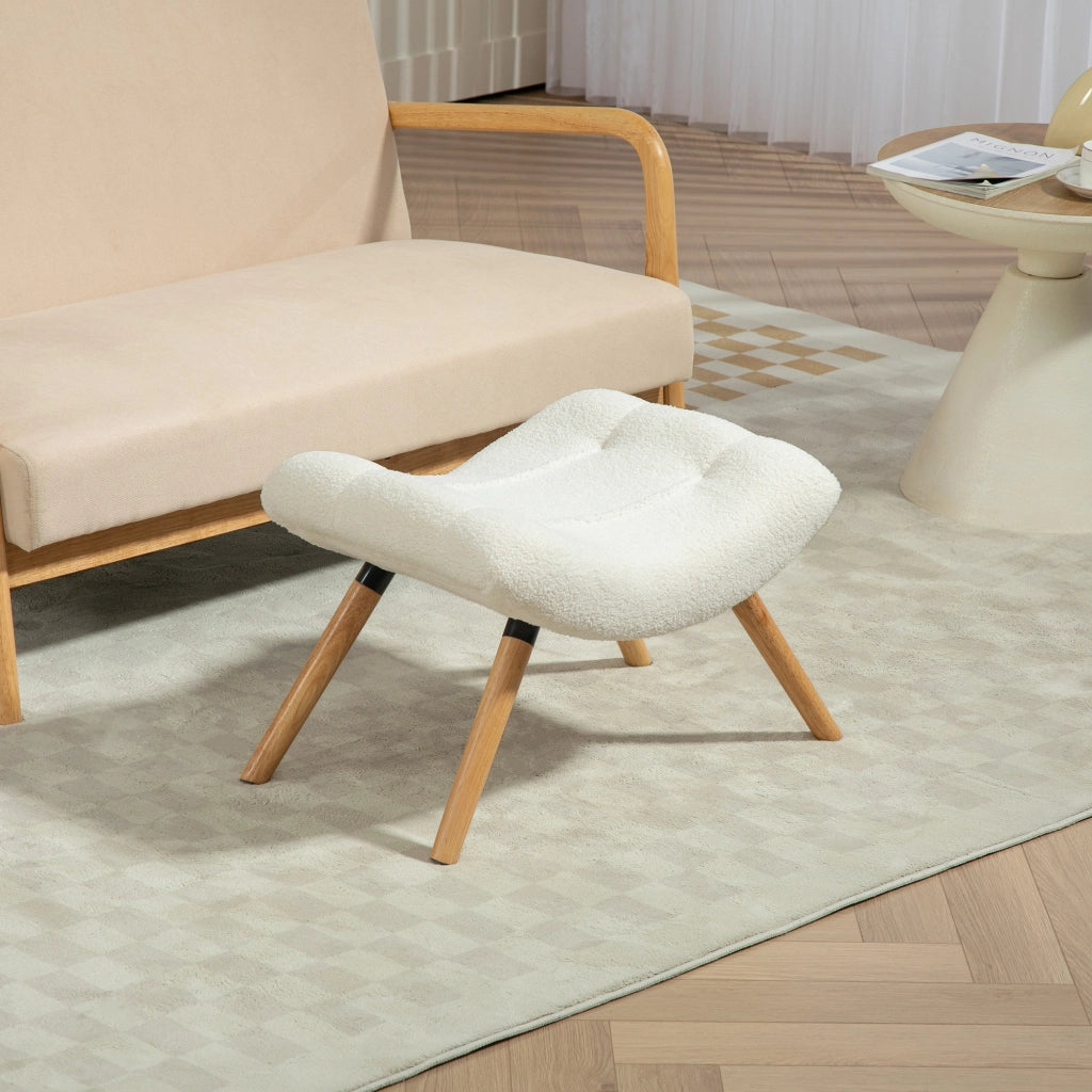 Pouf imbottito con rivestimento in tessuto e gambe in legno ¨C Zephmum ¨C Cremewei?