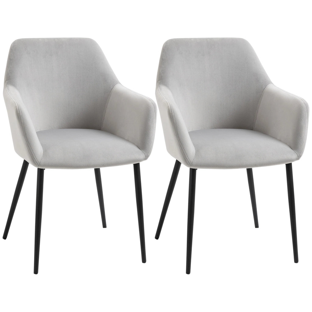 Sedia da pranzo set da 2 con schienale e braccioli imbottiti moderno gambe in acciaio grigio chiaro 54 × 57 × 80 cm