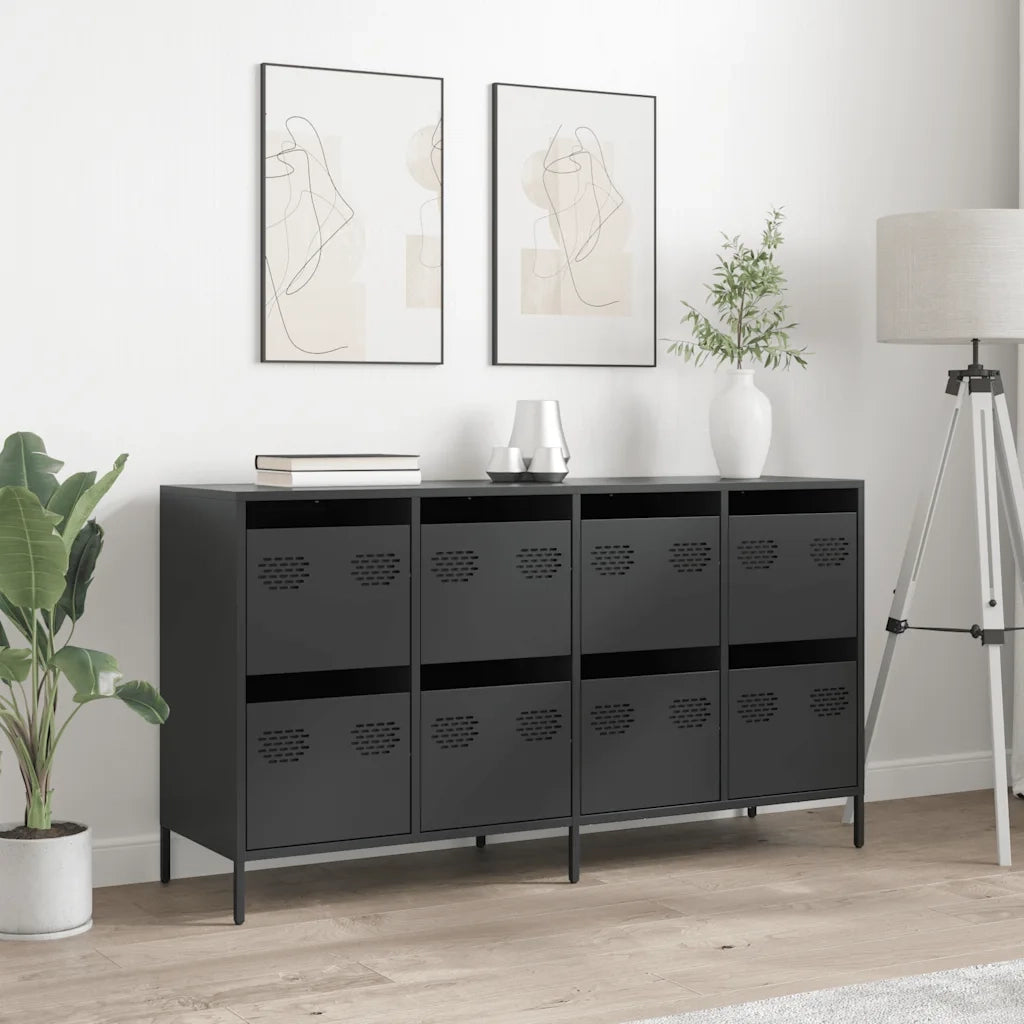 Credenza Nera 135x39x73,5 cm in Acciaio Laminato a Freddo