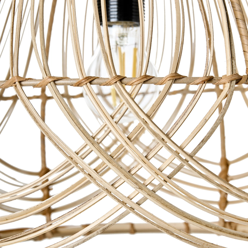 Lampada a sospensione in rattan naturale con struttura in ferro intrecciata Illuminazione fatta a mano di ispirazione boho