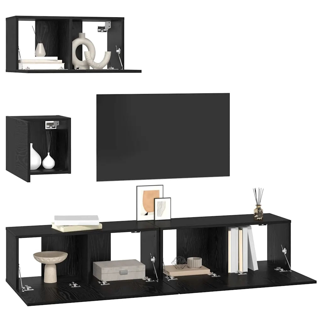 vidaXL Set mobile TV 4 pcs Rovere nero 80 x 30 x 30 cm