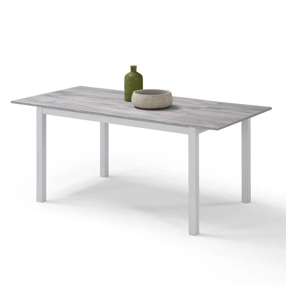 Tavolo da pranzo allungabile 130x80 Cemento Struttura Bianca modello GIOTTO MADE IN ITALY con allunga laterale 40 cm per sala da pranzo, cucina e soggiorno, design moderno