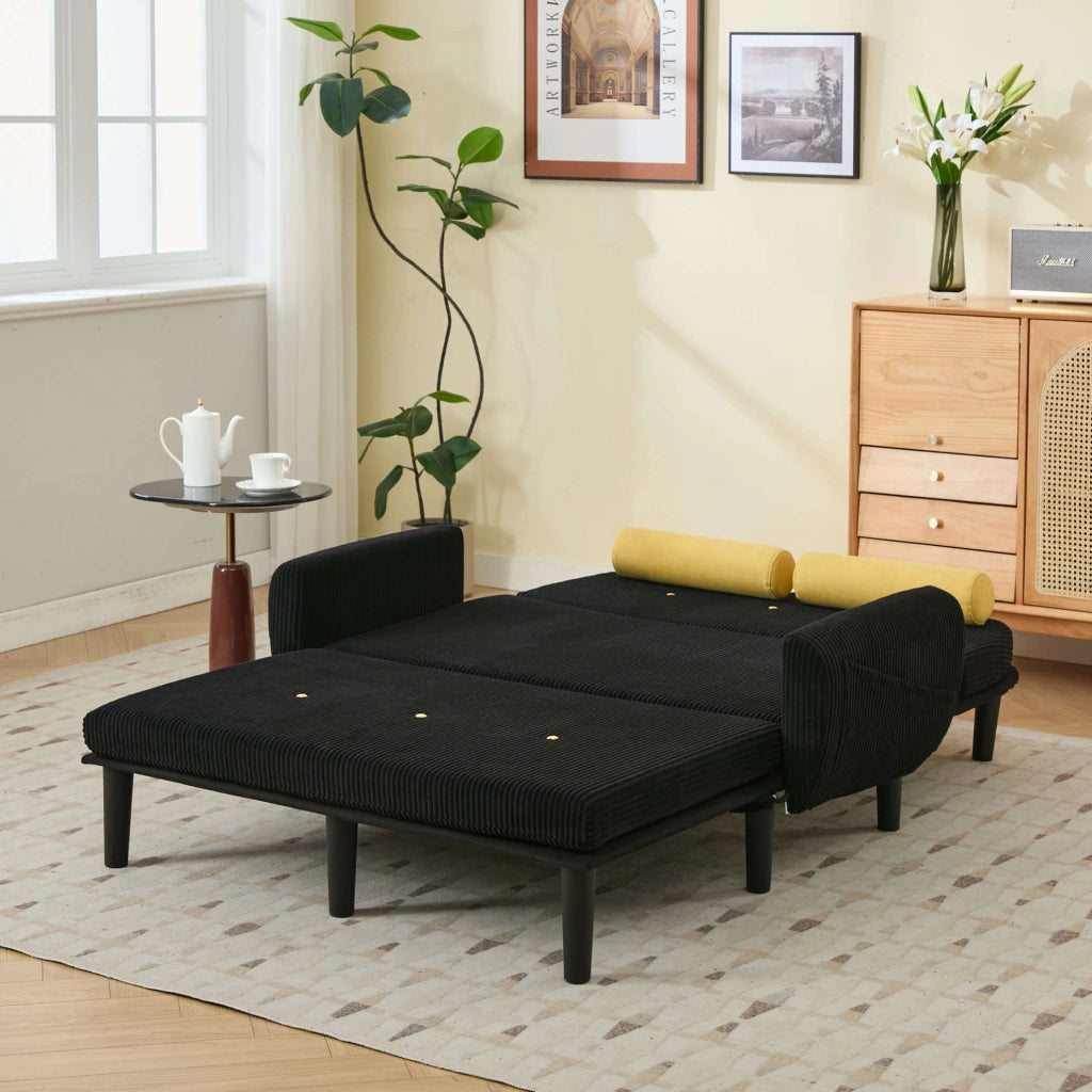 Divano 2 posti 133,5x77x85 cm nero, schienale regolabile, velluto a coste e metallo,
