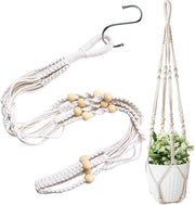 Pannelli per piante in macramè da appendere con corda di cotone e fiore in perla per contenitore di vaso con gancio per decorazione di giardino interno e esterno per casa.