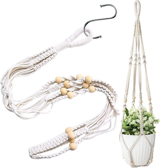 Pannelli per piante in macramè da appendere con corda di cotone e fiore in perla per contenitore di vaso con gancio per decorazione di giardino interno e esterno per casa.
