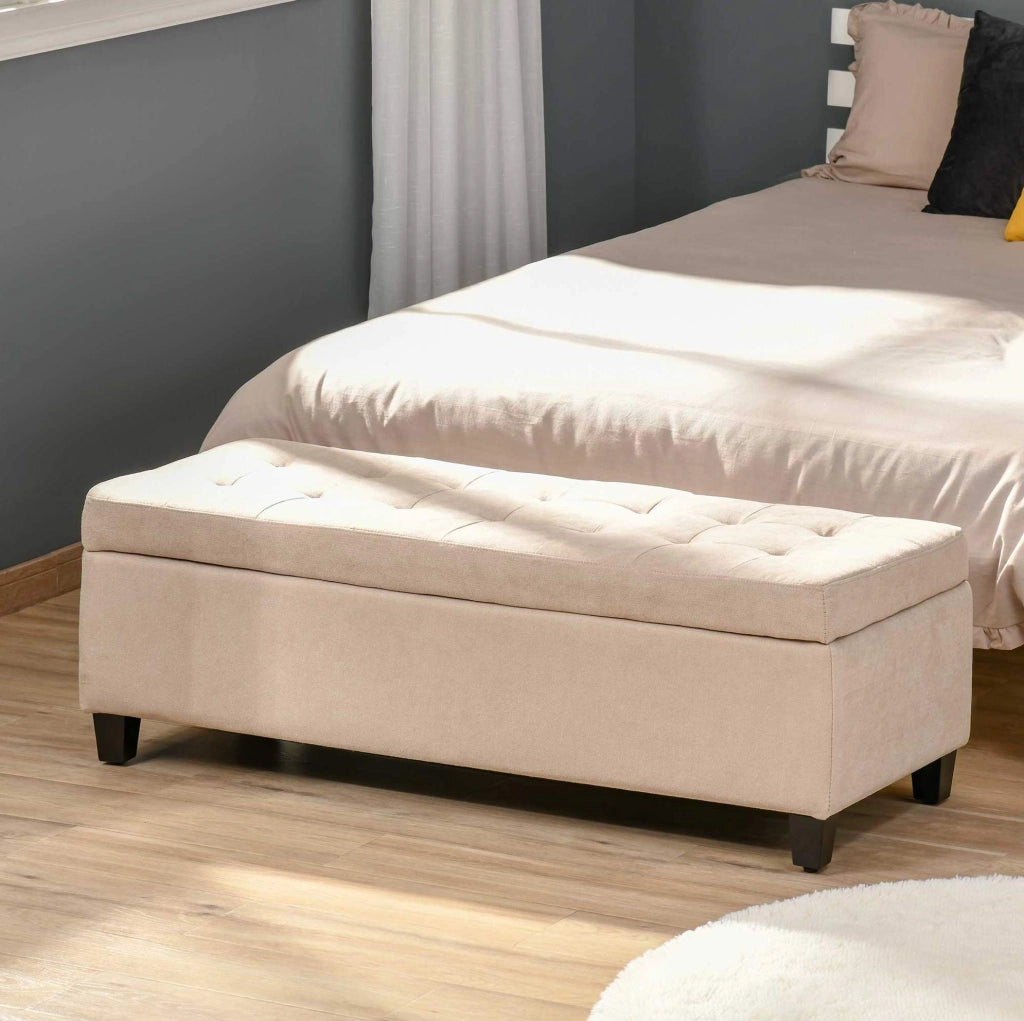 Panca imbottita contenitore beige 125 cm con coperchio